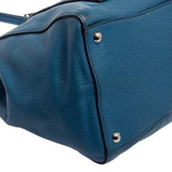 Pre Owned Prada Blue Vitello Daino Leather Front Pocket Wing Tote