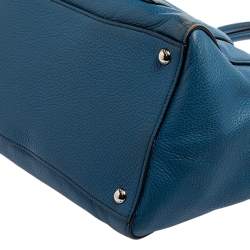 Pre Owned Prada Blue Vitello Daino Leather Front Pocket Wing Tote