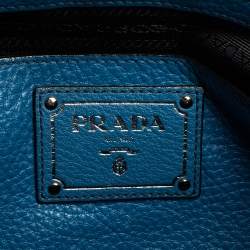 Pre Owned Prada Blue Vitello Daino Leather Front Pocket Wing Tote
