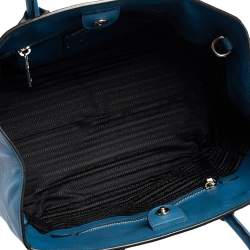 Pre Owned Prada Blue Vitello Daino Leather Front Pocket Wing Tote