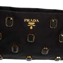 Pre Owned Prada Black Satin Jewel Gem Clutch