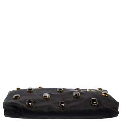 Pre Owned Prada Black Satin Jewel Gem Clutch