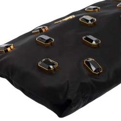 Pre Owned Prada Black Satin Jewel Gem Clutch