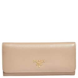 Pre Owned Prada Beige Saffiano Leather Flap Continental Wallet
