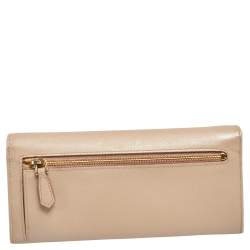 Pre Owned Prada Beige Saffiano Leather Flap Continental Wallet