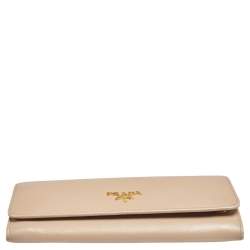 Pre Owned Prada Beige Saffiano Leather Flap Continental Wallet