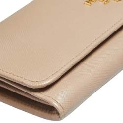 Pre Owned Prada Beige Saffiano Leather Flap Continental Wallet