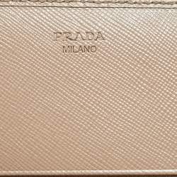 Pre Owned Prada Beige Saffiano Leather Flap Continental Wallet