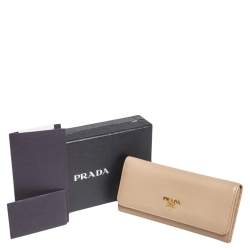 Pre Owned Prada Beige Saffiano Leather Flap Continental Wallet
