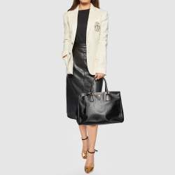 Pre Owned Prada Black Saffiano Lux Leather Large Double Zip Tote