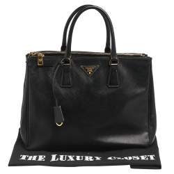 Pre Owned Prada Black Saffiano Lux Leather Large Double Zip Tote