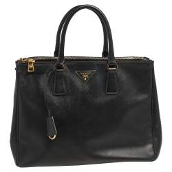 Pre Owned Prada Black Saffiano Lux Leather Large Double Zip Tote