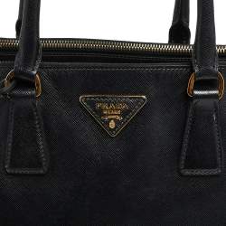 Pre Owned Prada Black Saffiano Lux Leather Large Double Zip Tote