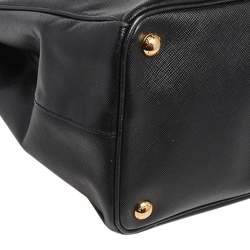 Pre Owned Prada Black Saffiano Lux Leather Large Double Zip Tote