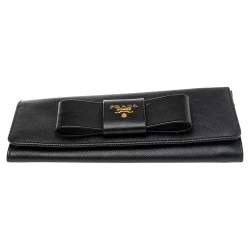 Pre Owned Prada Black Saffiano Leather Bow Continental Wallet