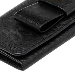 Pre Owned Prada Black Saffiano Leather Bow Continental Wallet