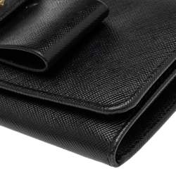 Pre Owned Prada Black Saffiano Leather Bow Continental Wallet