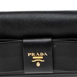 Pre Owned Prada Black Saffiano Leather Bow Continental Wallet