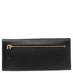 Pre Owned Prada Black Saffiano Leather Bow Continental Wallet