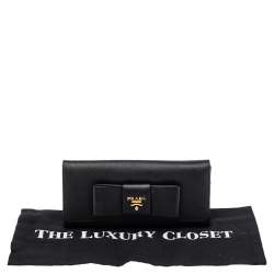 Pre Owned Prada Black Saffiano Leather Bow Continental Wallet