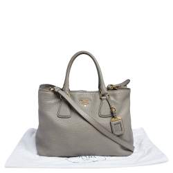 Pre Owned Prada Grey Vitello Daino Leather Middle Zip Tote