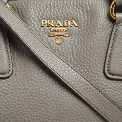 Pre Owned Prada Grey Vitello Daino Leather Middle Zip Tote