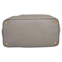 Pre Owned Prada Grey Vitello Daino Leather Middle Zip Tote