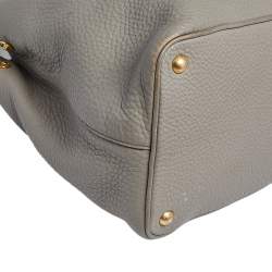 Pre Owned Prada Grey Vitello Daino Leather Middle Zip Tote