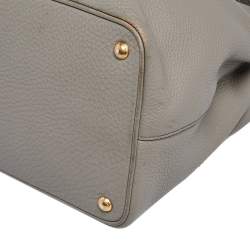 Pre Owned Prada Grey Vitello Daino Leather Middle Zip Tote