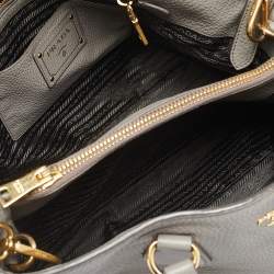 Pre Owned Prada Grey Vitello Daino Leather Middle Zip Tote