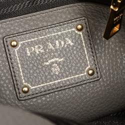 Pre Owned Prada Grey Vitello Daino Leather Middle Zip Tote