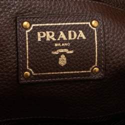 Pre Owned Prada Dark Brown Vitello Daino Leather Shopper Tote