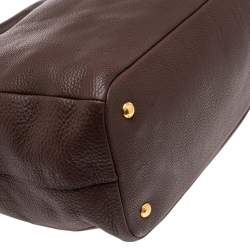 Pre Owned Prada Dark Brown Vitello Daino Leather Shopper Tote