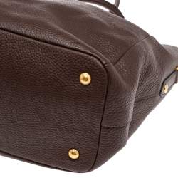 Pre Owned Prada Dark Brown Vitello Daino Leather Shopper Tote
