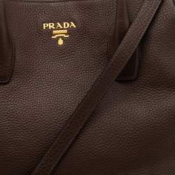Pre Owned Prada Dark Brown Vitello Daino Leather Shopper Tote