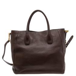 Pre Owned Prada Dark Brown Vitello Daino Leather Shopper Tote