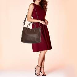 Pre Owned Prada Dark Brown Vitello Daino Leather Shopper Tote