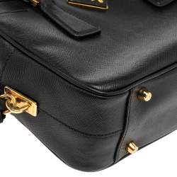 Pre Owned Prada Black Saffiano Leather Bauletto Top Handle Bag