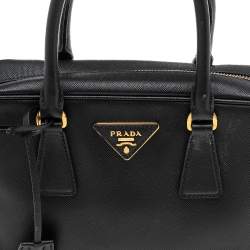 Pre Owned Prada Black Saffiano Leather Bauletto Top Handle Bag