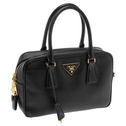 Pre Owned Prada Black Saffiano Leather Bauletto Top Handle Bag