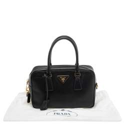 Pre Owned Prada Black Saffiano Leather Bauletto Top Handle Bag