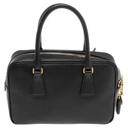 Pre Owned Prada Black Saffiano Leather Bauletto Top Handle Bag
