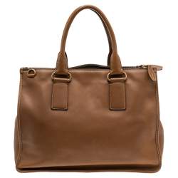 Pre Owned Prada Brown Leather Double Zip Tote