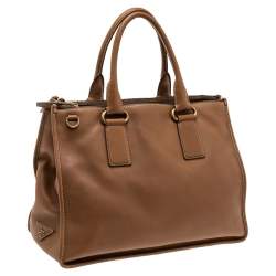 Pre Owned Prada Brown Leather Double Zip Tote