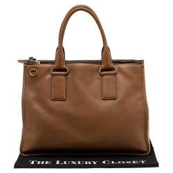 Pre Owned Prada Brown Leather Double Zip Tote