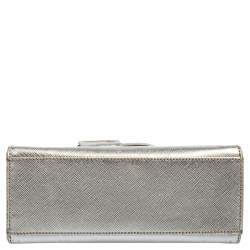 Pre Owned حقيبة يد علوية برادا إطار جلد سافيانو فضي