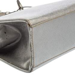 Pre Owned حقيبة يد علوية برادا إطار جلد سافيانو فضي