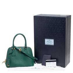 Pre Owned Prada Green Saffiano Leather Small Promenade Satchel