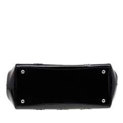 Pre Owned Prada Black Patent Leather Floral Hinge Top Handle Bag