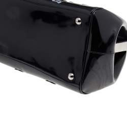 Pre Owned Prada Black Patent Leather Floral Hinge Top Handle Bag